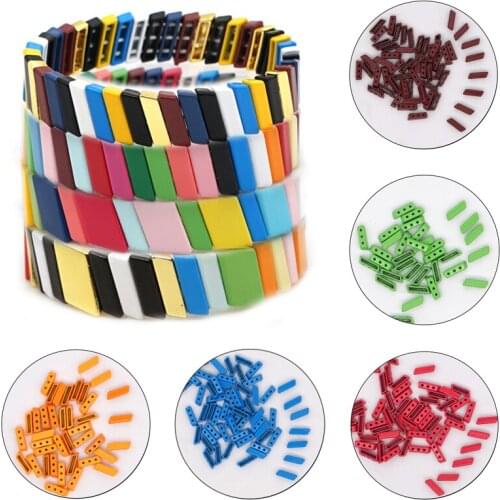 JUWANG 10 pcs\lot Rainbow Loose Beads Strand Beadeds Jewelry Accessories Parallelogram Enamel Tile Beads For Bracelets Making