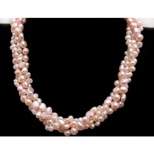 2 Strands 6-9mm Light Pink Baroque Pearl 40" Necklace Women Combination 18" set