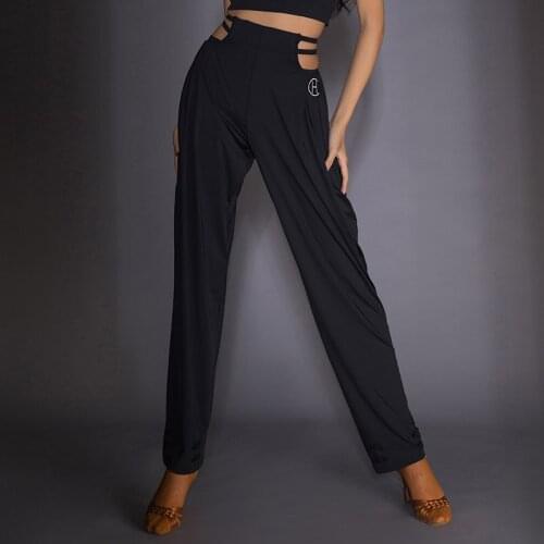 2021 Latin Dance Pants Practice Clothes Female Adult High Waist Black Trousers Ballroom Dance Panst Performance Wear DQS6593
