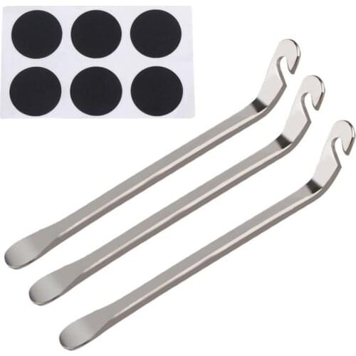 3pcs Metal Tyre Levers Bicycle Mounting Lever Steel Bicycle Tyre Assembly Lever Repair Kit Riding Equipment with Tyre Patches