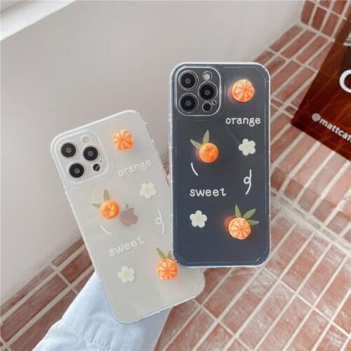 3D Orange Retro Sweet Transparent Cute Japanese Phone Case For iPhone 11 12 Pro Max XR Xs Max 7 8 Plus X 7Plus Case Kawaii Cover