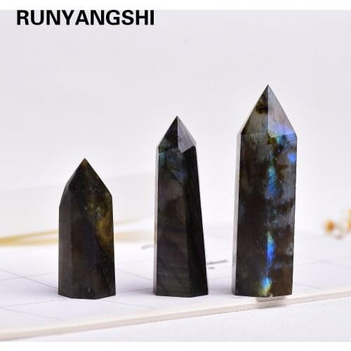 4-7cm 1pcs Gemstone Ornament Polished Colorful Natural Moonstone Labradorite Stone crystal wand point Ornamental