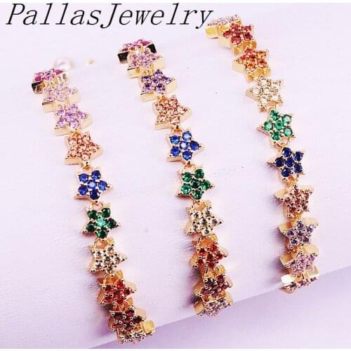 5Pcs Hot Fashion Colorful Zirconia Flower Bracelet Rainbow CZ Link Chain Adjusted Bracelets For Women