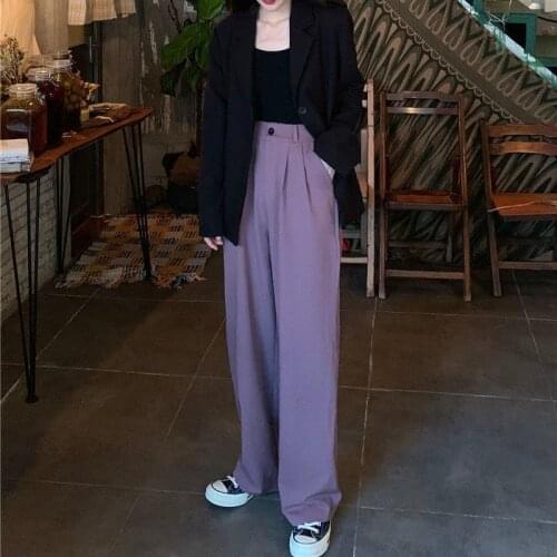 Womens Casual Straight Suit Pants Solid Large Sizes Female Elegant High Waist loose Wide Leg Trousers Female