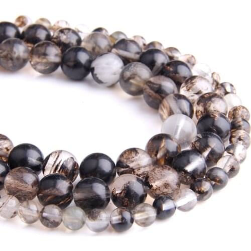 Natural smooth loose Round black gray Watermelon quartz crystal stone beads For women men Jewelry Making bracelet necklace gifts