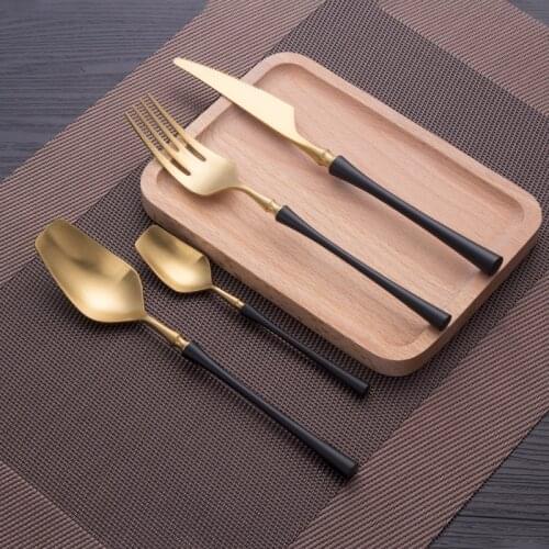 Black Golden Stainless Steel Cutlery Fork Knife Spoon Set Tableware Complete Dinner Set Cutlery Party Weddings Dinnerware Set