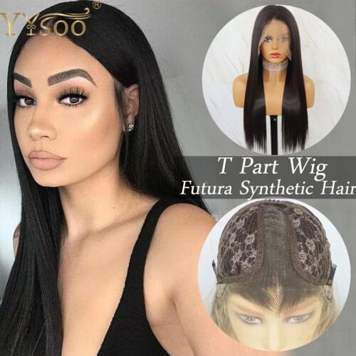 Beautiful Diary Silky Straight Black Hair Wigs T Part Wig Futura Hair Heat Resistant Synthetic Lace Front Wigs For Black Women