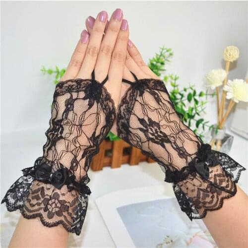 Elegant Black Glove Paragraph Fashion Pattern Bridal Wedding Gloves Lace Wedding Accessories Womens Dress Gloves Novia ST266