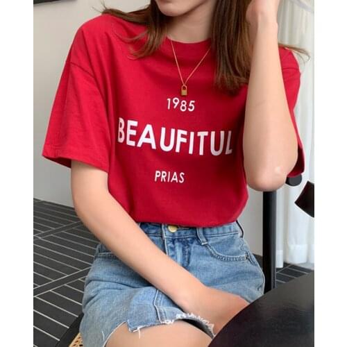Real Price Letter Print Short Sleeve T-Shirt Female Summer New Leisure and Comfortable All-Match Round Collar Loose