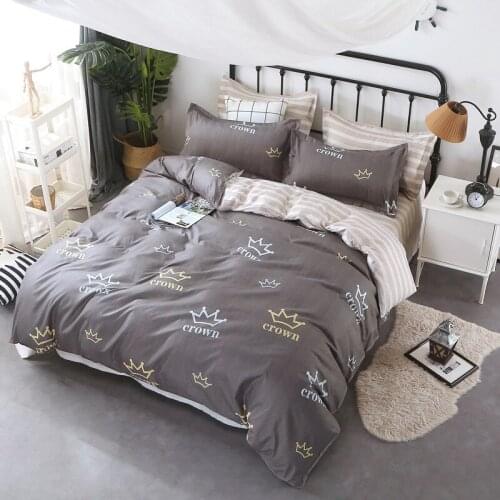 4pcsbedding Sets Simple Style Duvet Cover with Grey Stripes Pattern Printed Quilt Cover Bed Sheet with Zipper Closure Pillowcase