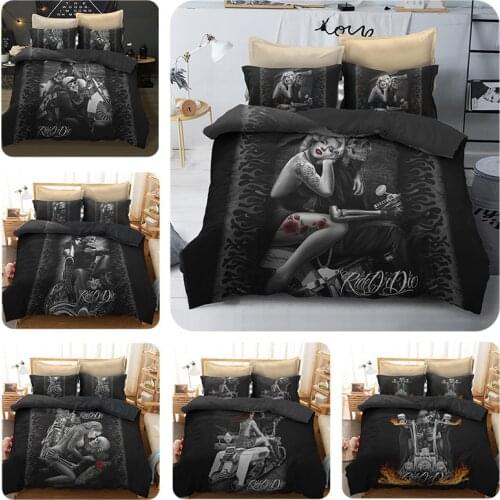 3D Printed Human Skeleton Bedding Set Motorcyc And Beauty Duvet Cover Sets Beds Quilt Covers Single Double Queen King Size