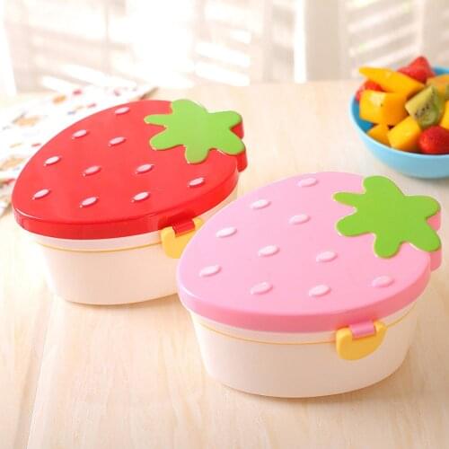 1pc Leakproof Strawberry Shape Lunch Box Food Carrier Kids Insulation Bento Container Double-Layer Portable (Random Color)