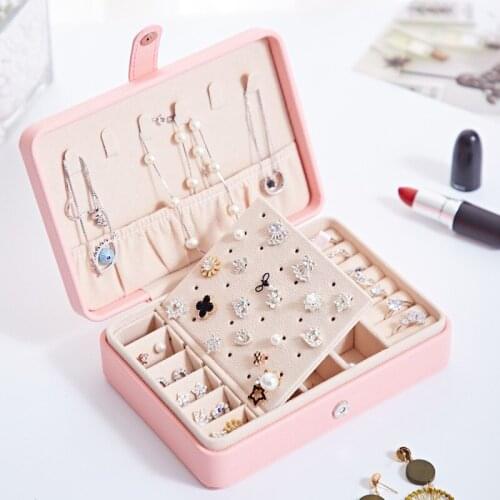 Korean style fresh and simple girl earrings plate leather jewelry box portable PU fresh and simple jewelry box with mirror