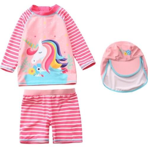 Girls Swimsuit 1-5years New 2021 Unicorn Baby Girls Swimwear Two Piece Sun Protection For Childrens Beach Swimwear TB044
