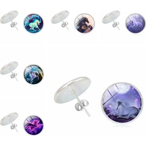 Hot! 2019 New Earrings Cartoon Unicorn Girl Time Glass Convex Girl Earrings Fashion Ladies Childrens Jewelry