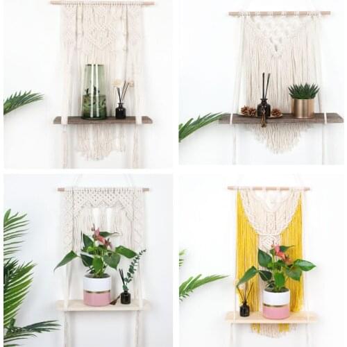 Macrame Hanging Planter Basket Wall handmade plant hanger pot indoor purl edging and wood bead Party Wedding Home Decoration