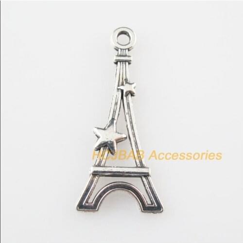 Fashion 30Pcs Tibetan Silver Color Heart Tower Charms Pendants 13x29mm