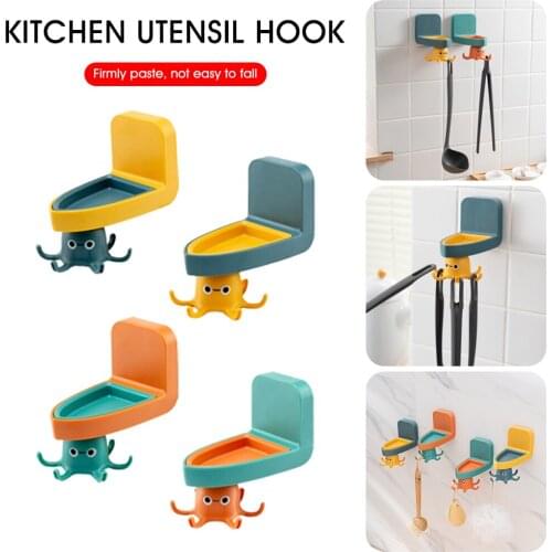 Wall Mounted Hooks 360° Rotatable Punch Free Cartoon Storage Hanger for Keys Towels Umbrella Utensils Kitchen Bathroom Decor