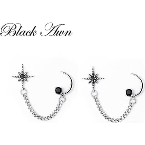 New Romancit Bow 925 Sterling Silver Jewelry Engagement Drop Earrings For Women Black Spinel Female Earring Gift T233