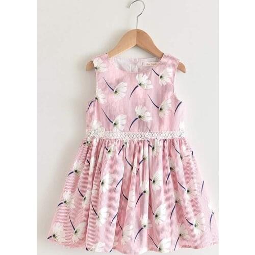 Girls Dress 2021 New Summer Childrens Clothing Girls Sweet Flowers Stitching Striped Round Neck Sleeveless Vest Dresses