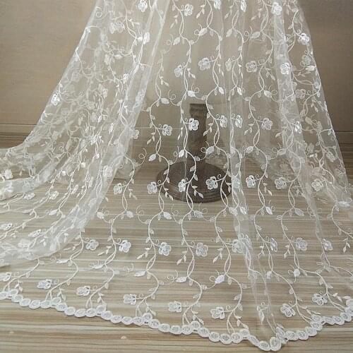 QJH 1 Yard 120cm Width Elegance Soft White Flowers Silk African Lace Fabrics Embroidered Nigerian Guipure Tulle Wedding Dress