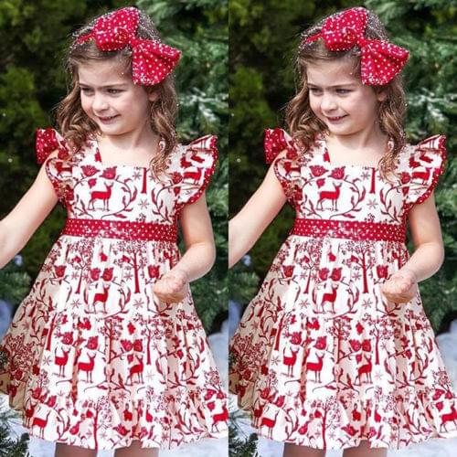 Christmas Newborn Baby Girl Dress Deer Print Bowknot Sleeveless Mini Dress Princess Party Dresses Baby Formal Pageant Dresses