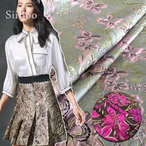Rose red pink 3D floral with metallic jacquard fabric for dress tissu telas tecidos stoffen cloth textile FREE SHIPPING SP4393