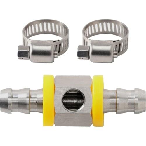 3/8" Car Fuel Line Fuel Pressure Gauge T-Fitting Adapter Connector w/Clamps