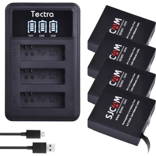 Tectra 4pcs 1000mAh 3.8V SJCAM SJ7 Star Battery+ LED 3-Slot USB Charger for SJCAM SJ7 Sports DV Camera Action Sports Camera