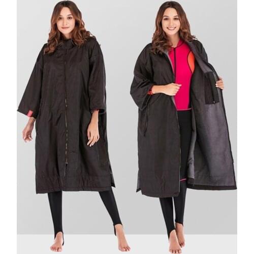 Warm Changing Robe Jacket Soft Fleece Lining Anorak Windproof Windbreaker Coat Hiking Camping Diving Wearable Towel Bathrobe