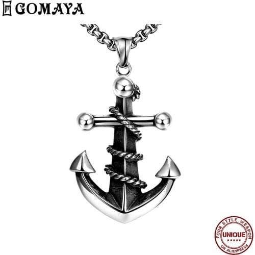 GOMAYA Man Anchor Pendant Necklaces 316L Stainless Steel Personality Vintage Necklace Anniversary New Arrival Fashion Jewelry