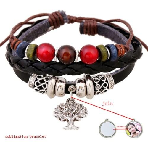 Knitted bracelet for sublimation tree charm bracelets cowhide jewelry custom private diy consumables material wholesales
