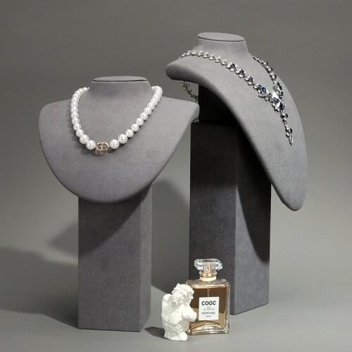 Jewelry Model Bust Show Exhibitor Gray Velvet Necklaces Pendants Mannequin Jewelry Stand Organizer Luxuly Show Stand For Shop