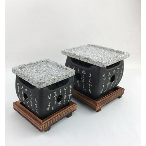 Groove volcano rock barbecue plate Japanese character charcoal stove household small BBQ oven roasted grill steak pan fried