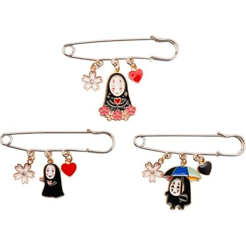 Spirited Away Pin No Face Man Heart Flower Enamel Brooch Women Cardigan Scarf Dress Clothes Simple Lapel Pin Accessories