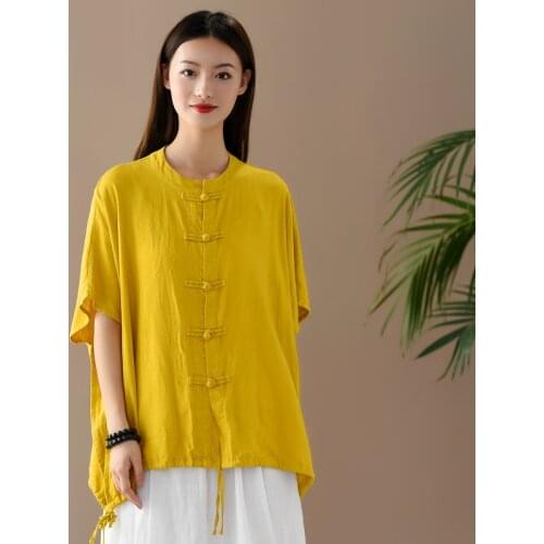 Aransue Plus Size Clothing Retro Style Half Sleeve Shirt Cotton Linen Sun Proof Outwear Women Loose Chemisier Femme