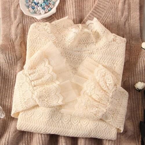 Woman Tshirts Womens Turtleneck Lace Mesh Autumn Winter Coat Tops Mujer Camisetas