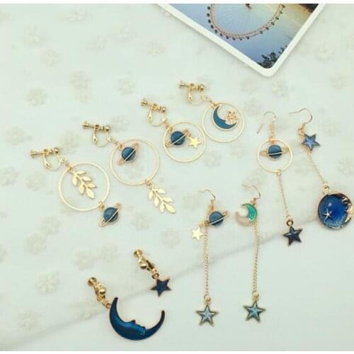 2018 Hot Sale Gold Color Star Moon Geometric Clip on Earrings No Pierced for Women Ear Cuff Earrings Direct Factory Wholesale