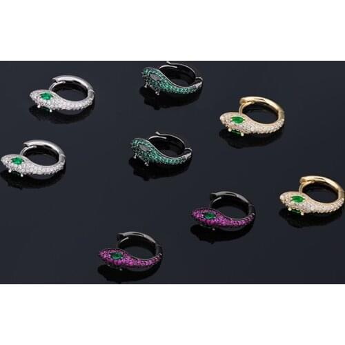 Top Quality Fashion Gun Black Gold Silver Plated Micro Mosaic AAA+ CZ Green Eye Snake Hoop Earrings For Women INS Jewelry