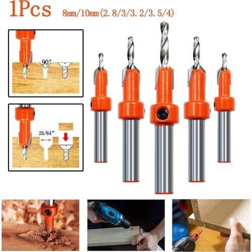 1-5Pcs 8mm Shank Countersink for Woodworking Router Bits HSS Metal Core for Screw Drilling Hidden and Smooth Surface Drill Set