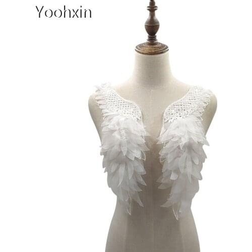 1pair Fashion white flower embroidery DIY lace collar Fabric Sewing Applique ribbon trim neckline craft wedding cloth Textile