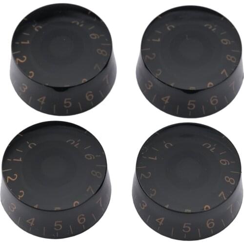 Musiclily Metric 6mm Plastic LP Style Guitar Speed Control Knobs, Black with Gold Number (4 Pieces)