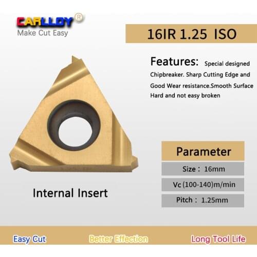 10pcs 1.25 pitch Thread Insert 16NR1.25ISO Yellow Right Hand Internal Threading Tips 16IR1.25ISO C1AT8