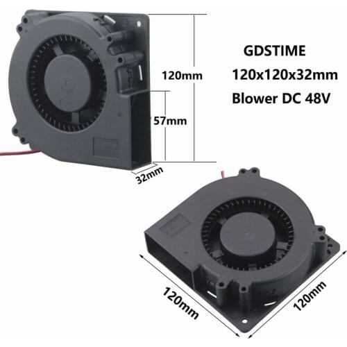 10Pcs Gdstime DC 48V Cooler 12032 Dual Ball Bearing 120mm x 32mm 12cm Brushless Cooling Turbo Blower Fan 120x120mm 0.35A 5 inch