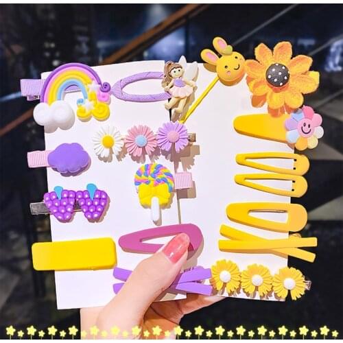 2020 Fashion 8/9/10/set Cute Cartoon Flower Fruit Rainbow Colorful Geometric Sweet Hairpins Headband Barrettes Ornament Headwear