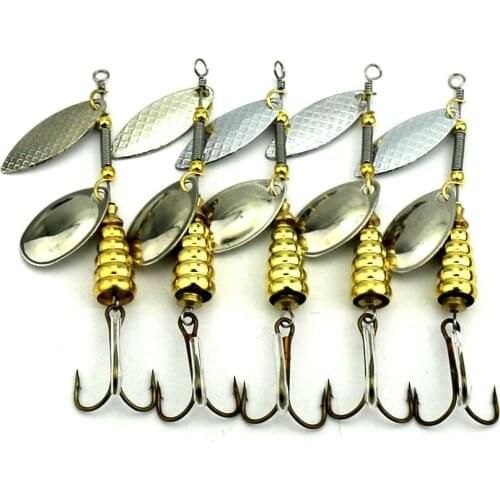 5pcs 9.7cm 11.3g Artificial Spinnerbait Fishing Lures Metal Spoon Hard Lure Spinner Baits Bass Fishing Tackle Artificial Hook