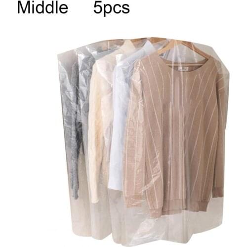 5Pcs Clothes Cover Portable Foldable Dustproof Plastic Unisex Family Waterproof Hanging Suit Cover for Home 4 Sizes Dress Cover