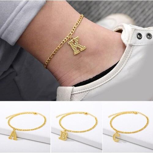 18K Gold Plating Uppercase Letter Anklet Bracelets for Women Men One Size Adjustable XIN-Shipping