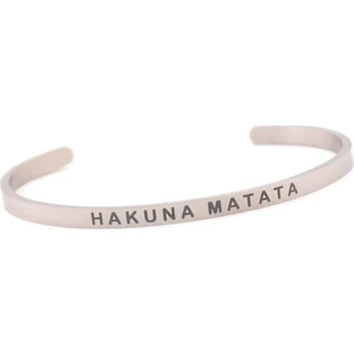 Hakuna Matata e f g h 4mm Dropship Stainless Steel Bangle Positive Inspirational Quote Hand Cuff Mantra Bracelets For Men Women