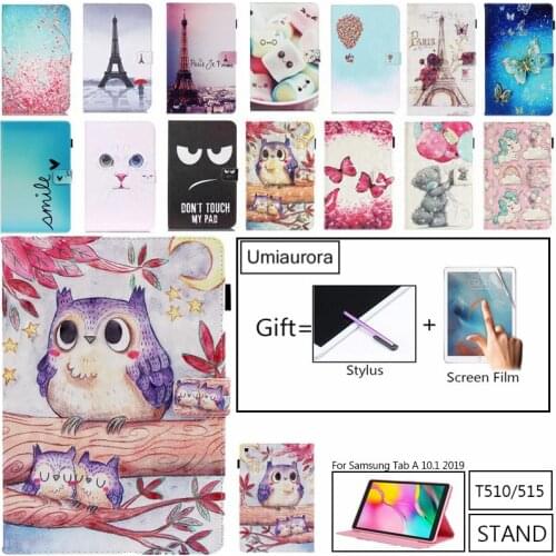 Case For Samsung Galaxy Tab A 10.1 2019 T510 T515 SM-T510 SM-T515 Cover Funda Tablet Fashion Painted Bear Owl Stand Shell + Film